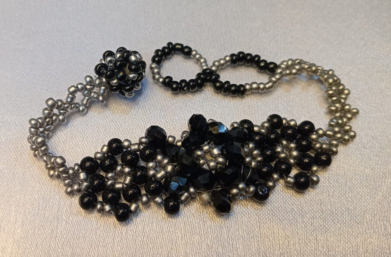 Handcrafted Black & Silver Beaded Necklace