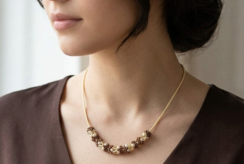Handcrafted Bronze & Gold Beaded Necklace