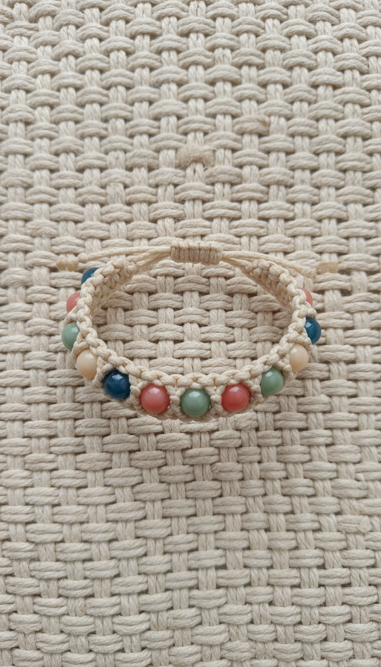 Macramé and glass bead bracelet