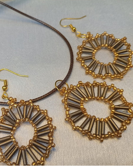 Handcrafted Gold Circle Beaded Drop Earrings