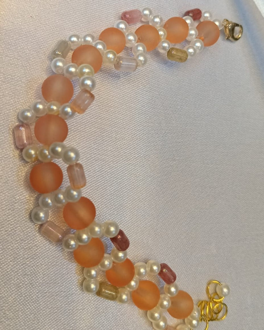 Handcrafted Peach & Pearl Beaded Bracelet