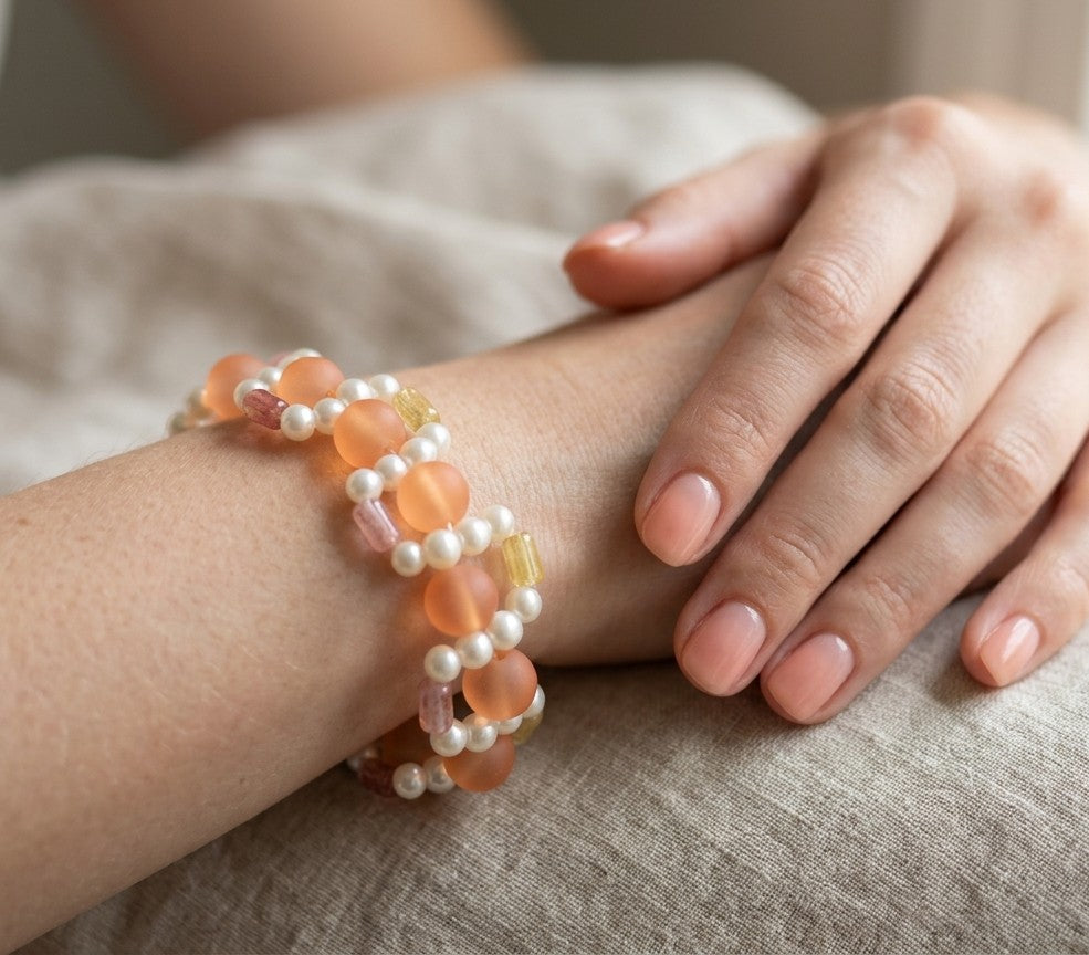 Handcrafted Peach & Pearl Beaded Bracelet