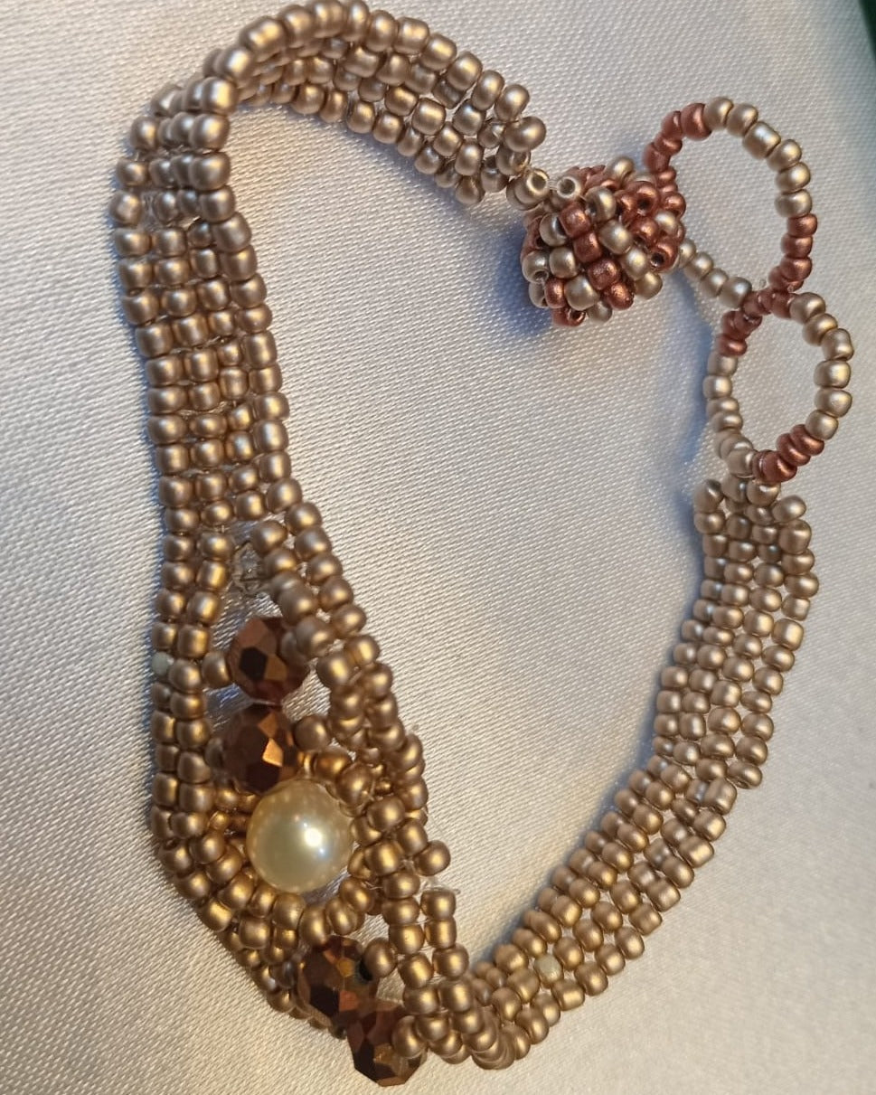 Handcrafted Bronze & Gold Pearl Beaded Bracelet