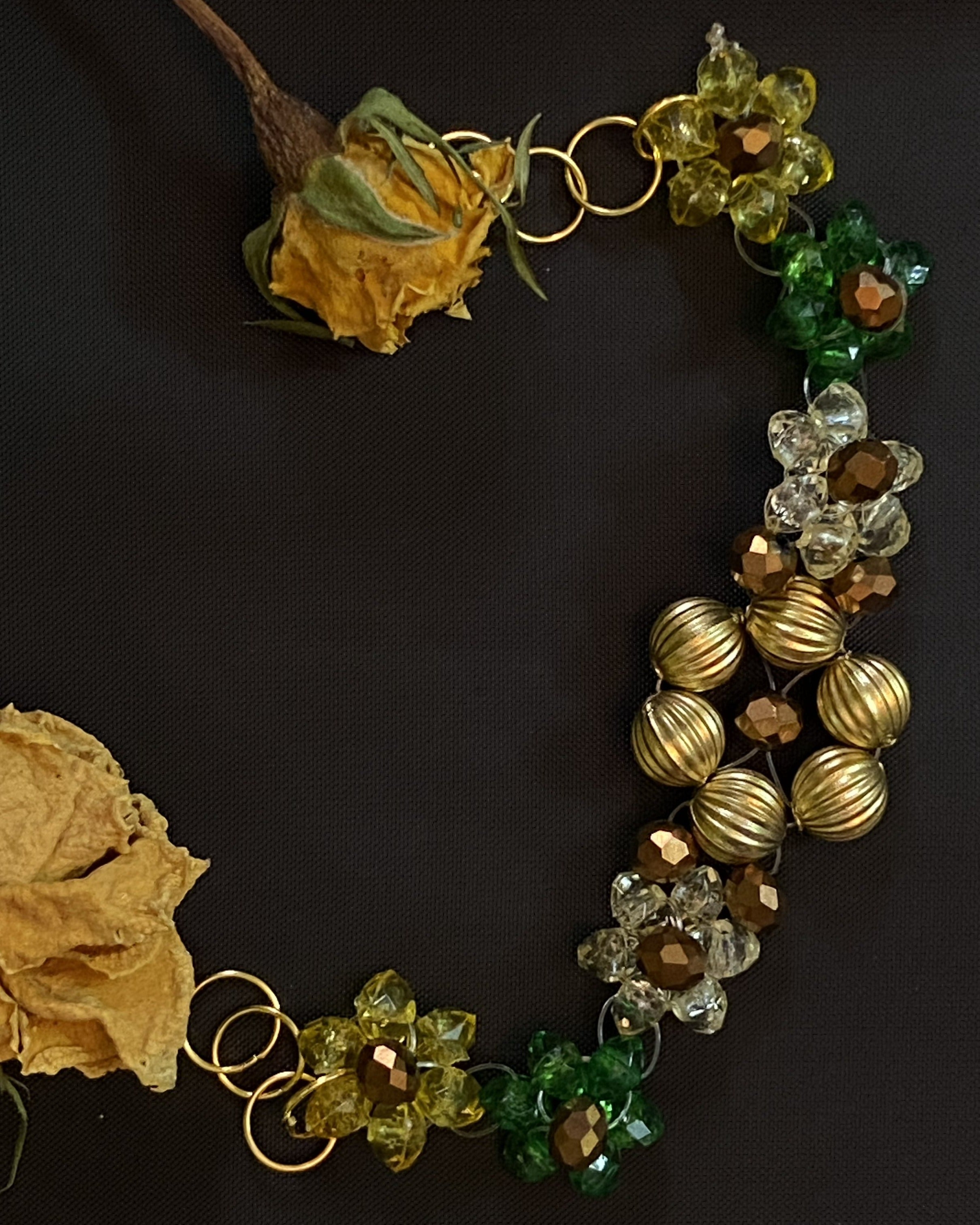 Handcrafted Gold & Green Crystal Charm Bracelet