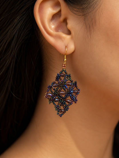 Handcrafted Iridescent Beaded Chandelier Earrings | Bohemian Statement Earrings