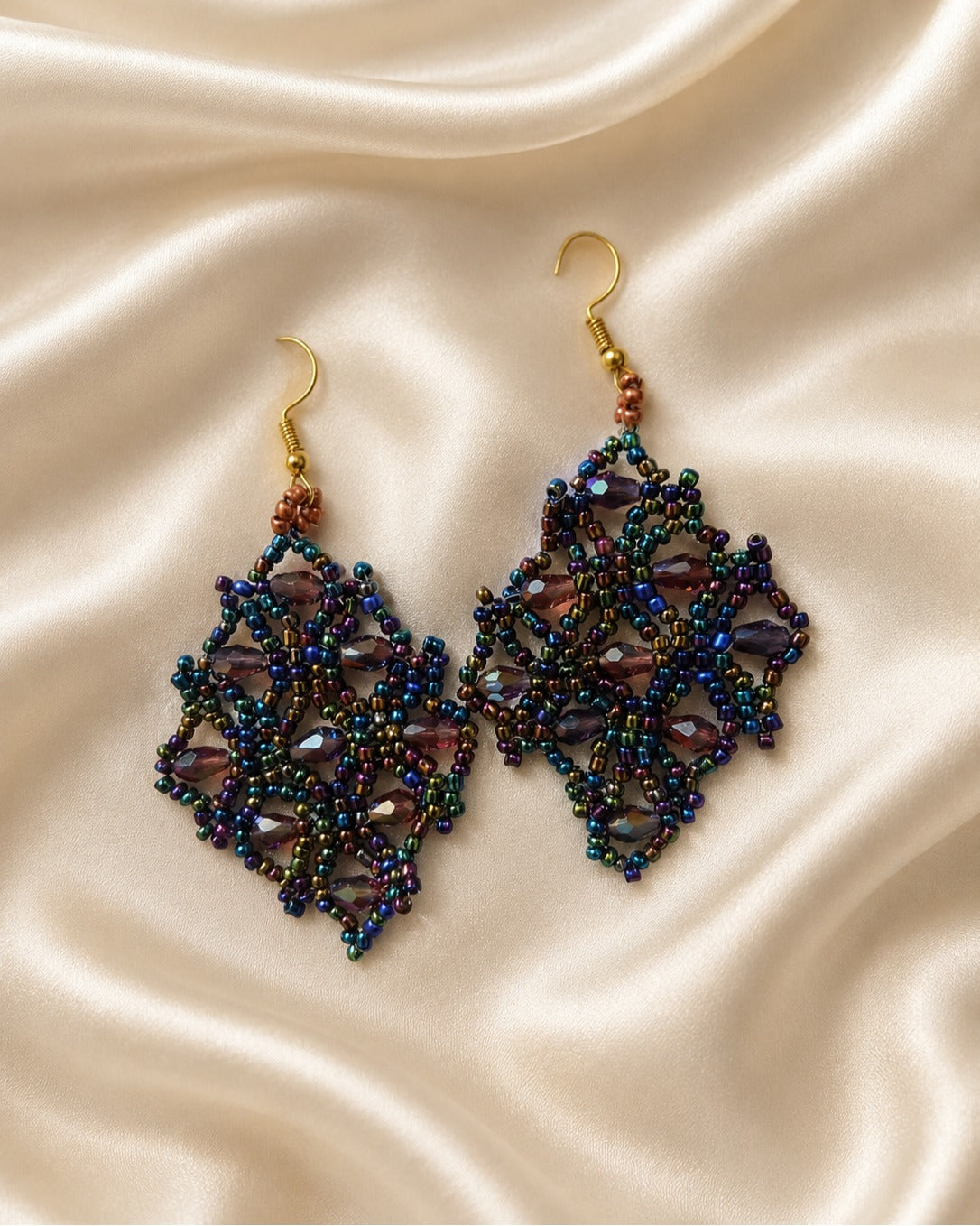 Handcrafted Iridescent Beaded Chandelier Earrings | Bohemian Statement Earrings