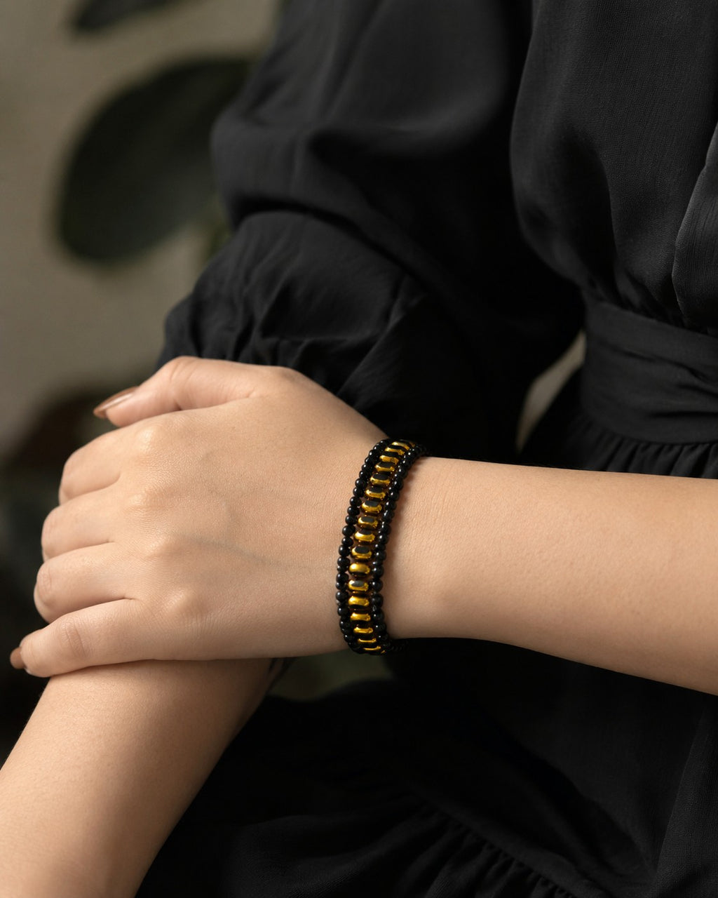 Black & Gold Beaded Bracelet