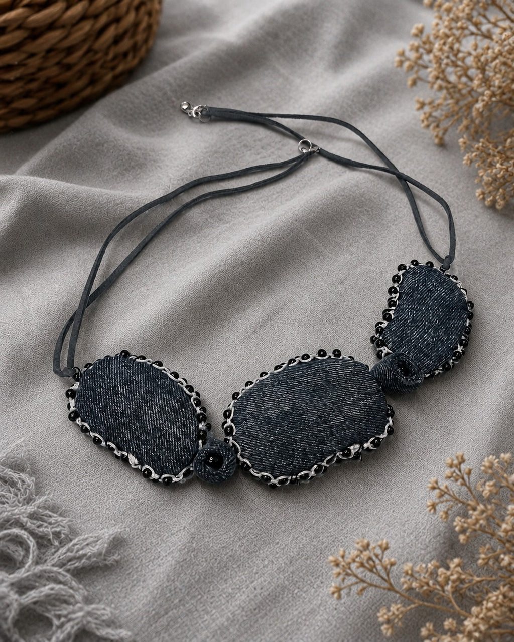 Threaded Fabric Bead Necklace – Modern Casual Style