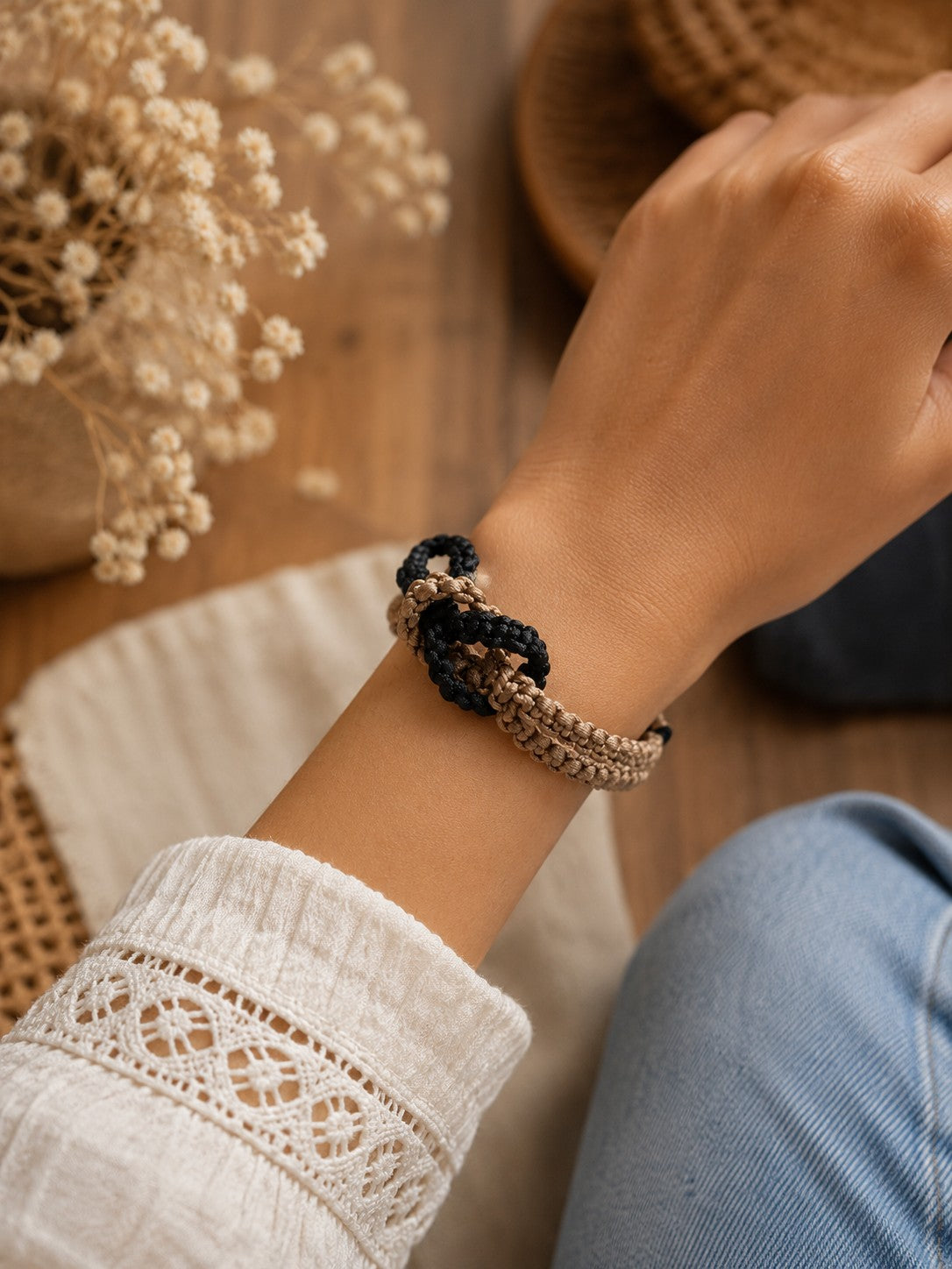 Handcrafted Black Macramé Cord Bracelet