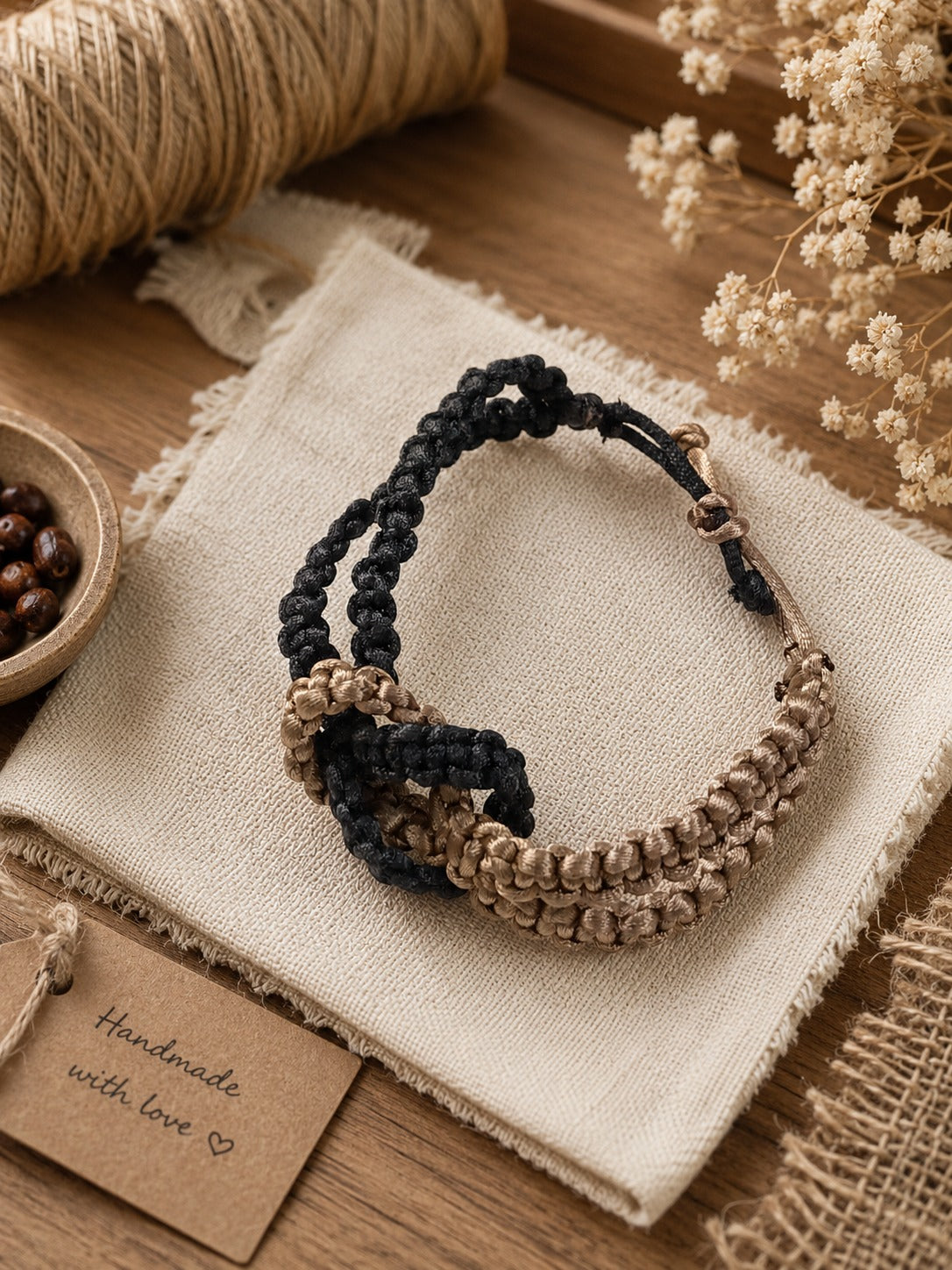 Handcrafted Black Macramé Cord Bracelet