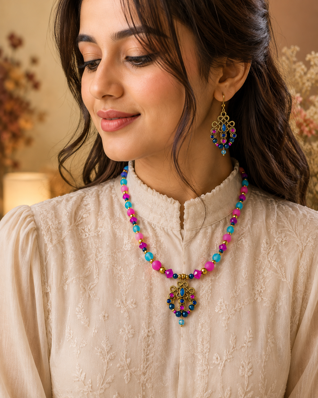 Vibrant Wirework Beaded Necklace