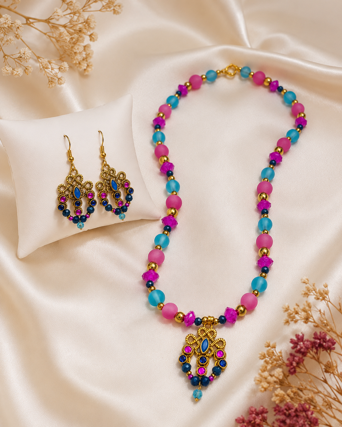 Vibrant Wirework Beaded Jewellery Set