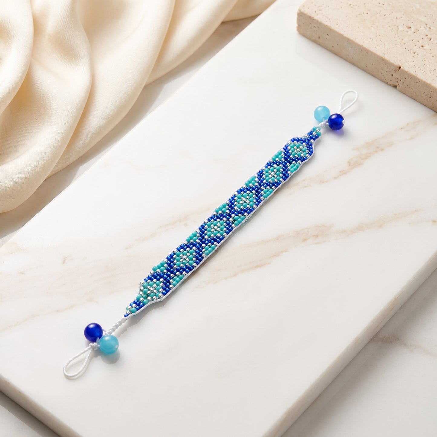 Handcrafted Blue Turquoise Loom-Woven Seed Bead Bracelet – Adjustable Boho Friendship Bracelet