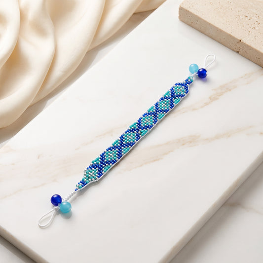 Handcrafted Blue Turquoise Loom-Woven Seed Bead Bracelet – Adjustable Boho Friendship Bracelet