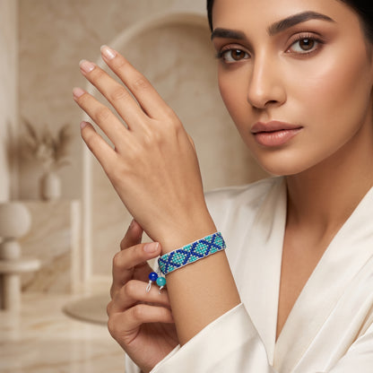 Handcrafted Blue Turquoise Loom-Woven Seed Bead Bracelet – Adjustable Boho Friendship Bracelet
