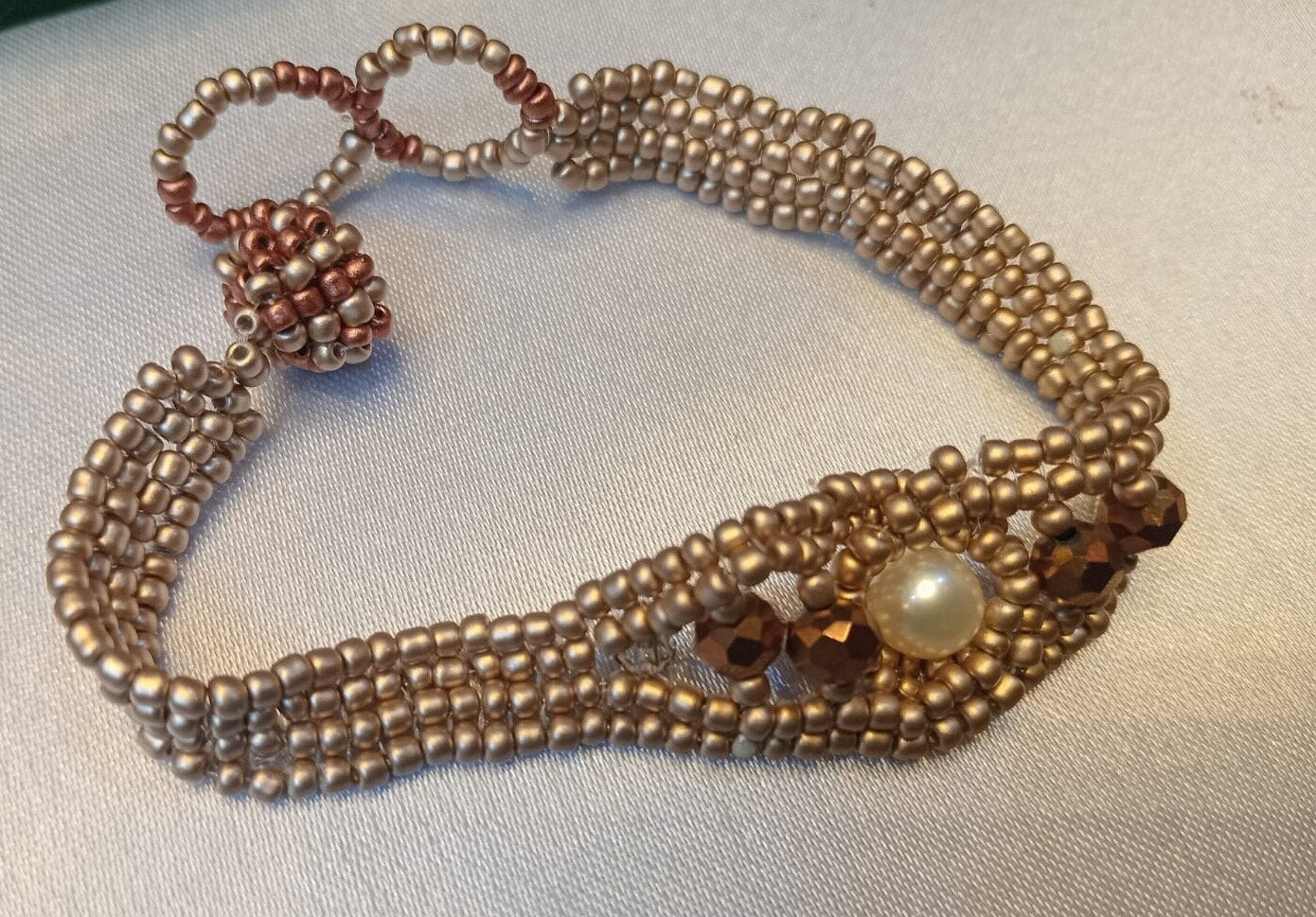 Handcrafted Bronze & Gold Pearl Beaded Bracelet