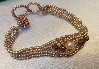 Handcrafted Bronze & Gold Pearl Beaded Bracelet