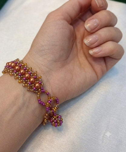 Handcrafted Bronze & Purple Woven Beaded Bracelet