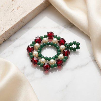 Festive Red, Green & Pearl Holiday Bracelet – Handmade Christmas Beaded Bracelet for Women