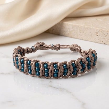 Handcrafted Macramé Teal Beaded Cord Bracelet – Adjustable Braided Boho Bracelet for Women