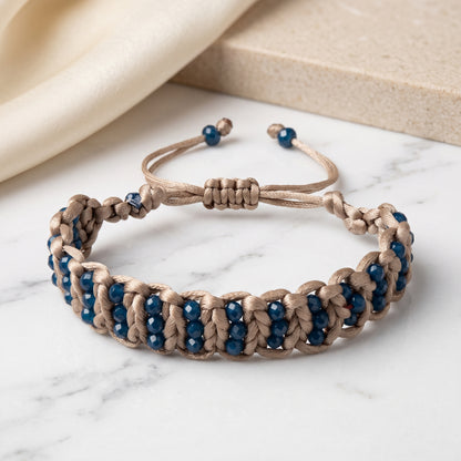 Handcrafted Macramé Teal Beaded Cord Bracelet – Adjustable Braided Boho Bracelet for Women