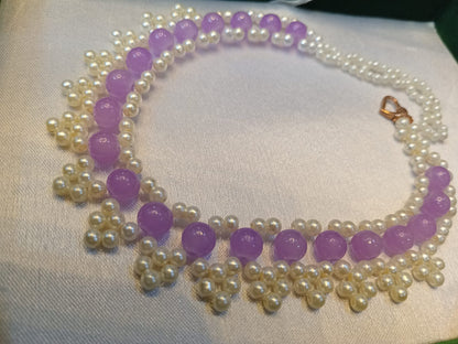 Handcrafted Pearl & Lilac Lace Collar Necklace