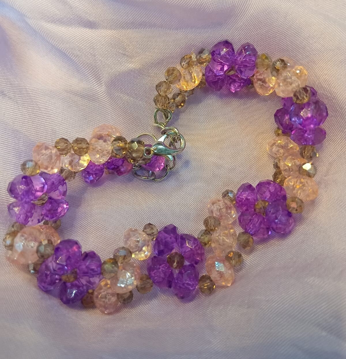 Handcrafted Purple Crystal Flower Beaded Bracelet