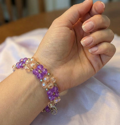Handcrafted Purple Crystal Flower Beaded Bracelet
