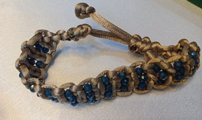 Handcrafted Taupe Macramé Bracelet with Navy Beads