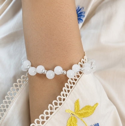 Handcrafted White Crystal & Pearl Beaded Bracelet