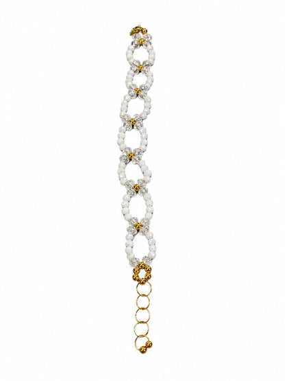 Handcrafted White & Gold Lace Beaded Bracelet